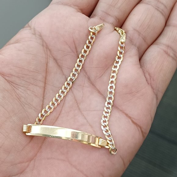 10kt solid gold Cuban daimond cut id bracelet size 8 inches
